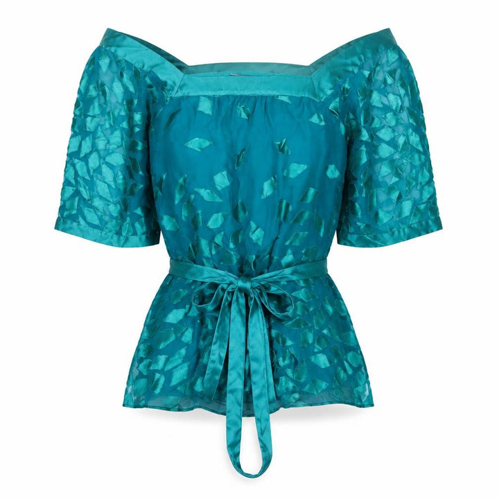 Monsoon Women Green UK 14 Silk Geometric Tie Waist Tunic Blouse