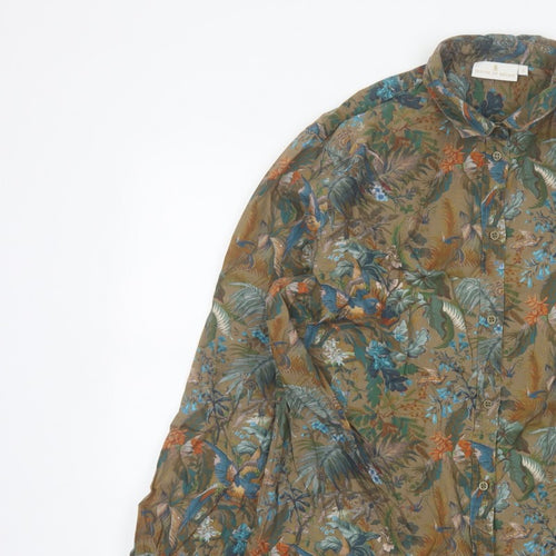 House of Bruar Women Brown UK 16 Basic Floral Bird Cotton Shirt