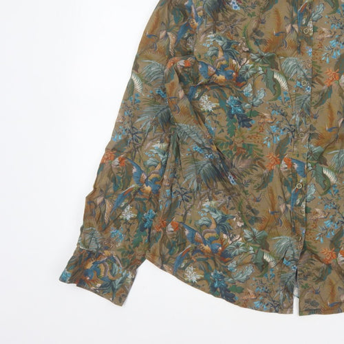 House of Bruar Women Brown UK 16 Basic Floral Bird Cotton Shirt
