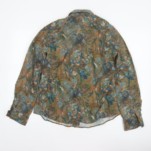 House of Bruar Women Brown UK 16 Basic Floral Bird Cotton Shirt