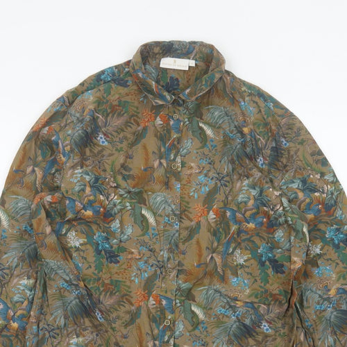 House of Bruar Women Brown UK 16 Basic Floral Bird Cotton Shirt
