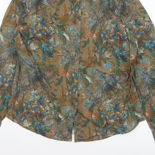House of Bruar Women Brown UK 16 Basic Floral Bird Cotton Shirt