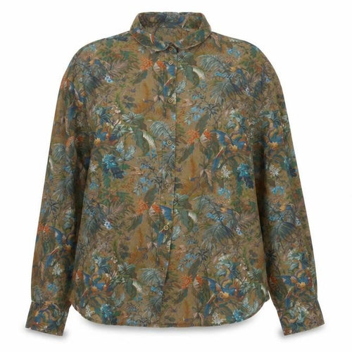 House of Bruar Women Brown UK 16 Basic Floral Bird Cotton Shirt