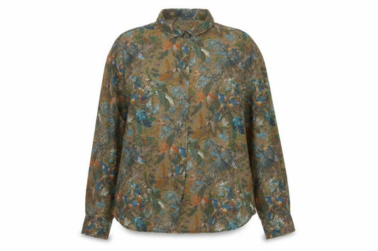 House of Bruar Women Brown UK 16 Basic Floral Bird Cotton Shirt