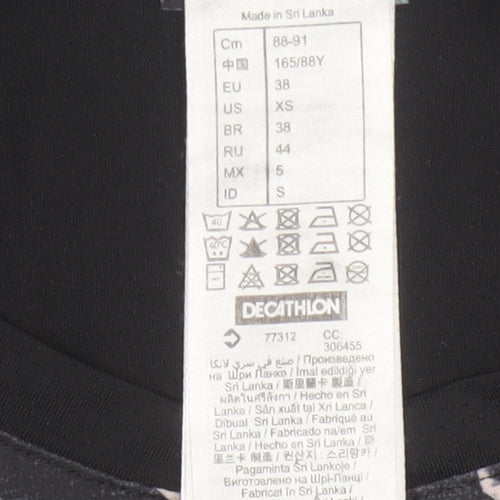 Decathlon Women Black UK 10 Geometric Stretch Gym Training T-Shirt