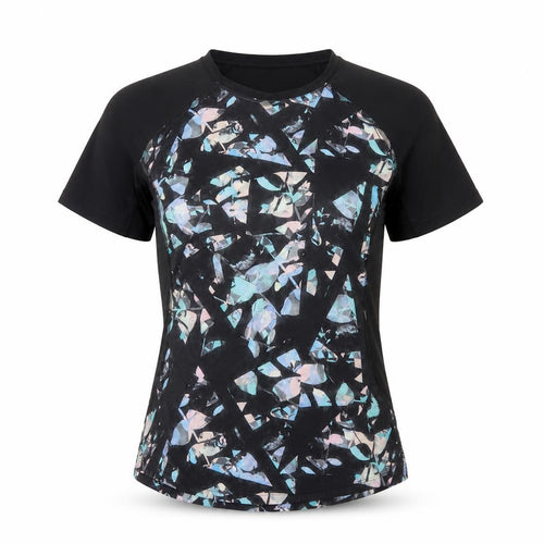 Decathlon Women Black UK 10 Geometric Stretch Gym Training T-Shirt