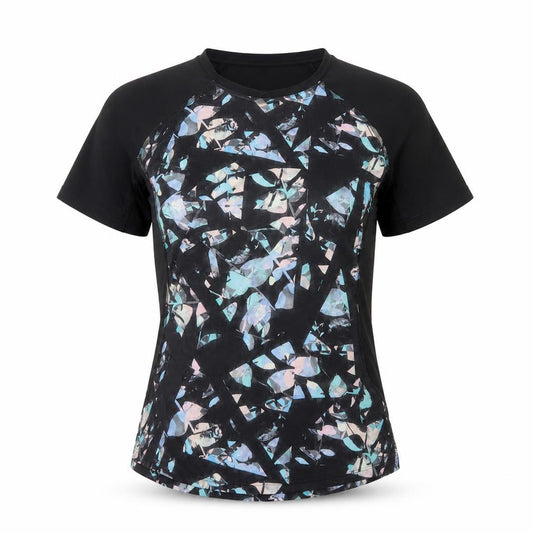 Decathlon Women Black UK 10 Geometric Stretch Gym Training T-Shirt