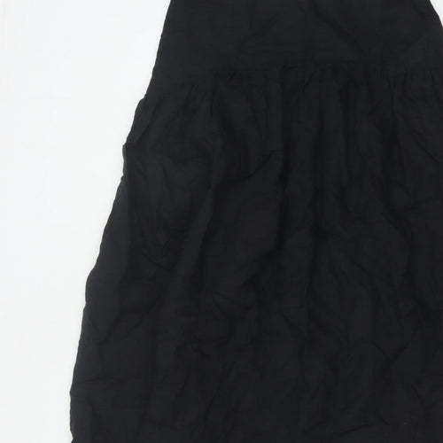 Marks and Spencer Women Black Petite 10 Long A-Line Linen Blend Skirt