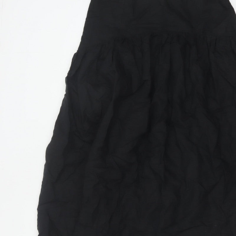 Marks and Spencer Women Black Petite 10 Long A-Line Linen Blend Skirt