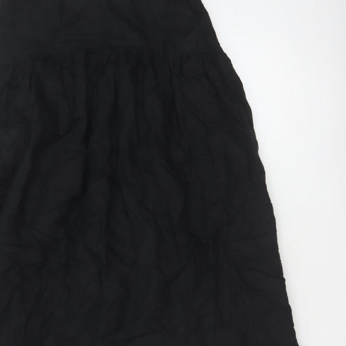 Marks and Spencer Women Black Petite 10 Long A-Line Linen Blend Skirt