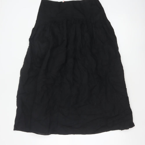 Marks and Spencer Women Black Petite 10 Long A-Line Linen Blend Skirt