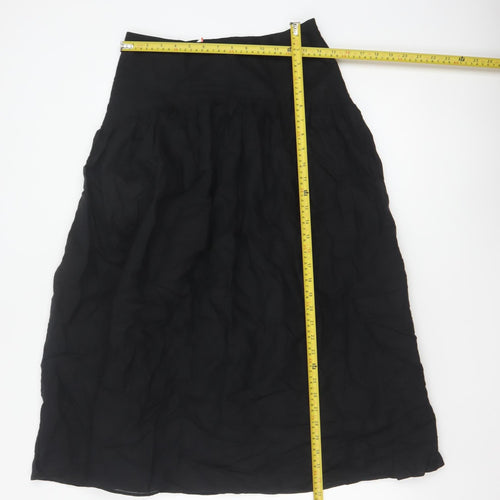 Marks and Spencer Women Black Petite 10 Long A-Line Linen Blend Skirt