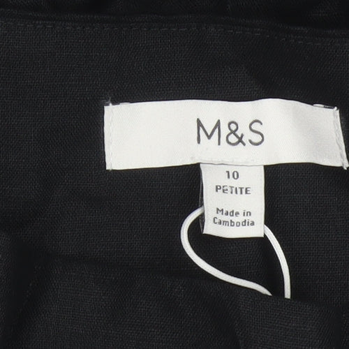 Marks and Spencer Women Black Petite 10 Long A-Line Linen Blend Skirt