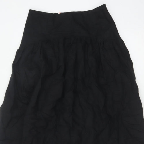 Marks and Spencer Women Black Petite 10 Long A-Line Linen Blend Skirt