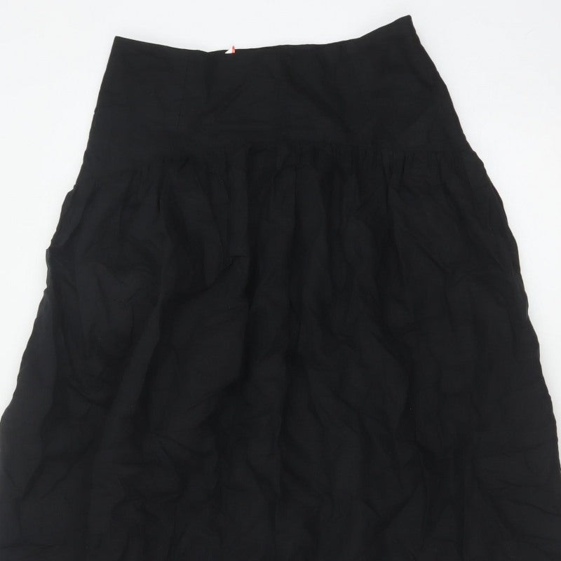 Marks and Spencer Women Black Petite 10 Long A-Line Linen Blend Skirt