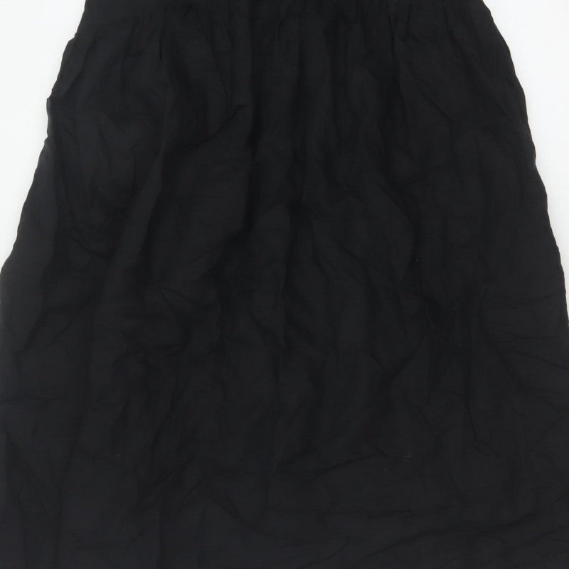 Marks and Spencer Women Black Petite 10 Long A-Line Linen Blend Skirt