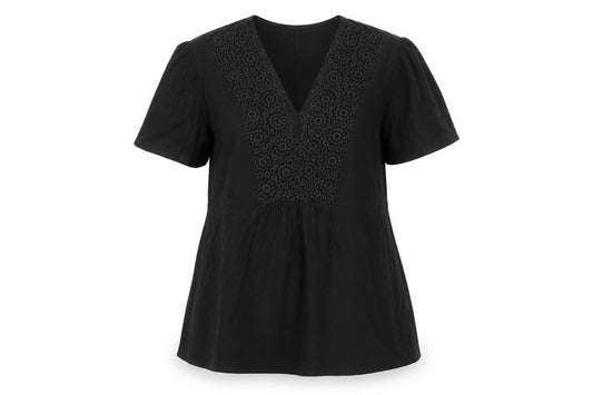 Yours Women Black UK 18 Tunic Blouse V-Neck Lace Short Sleeve