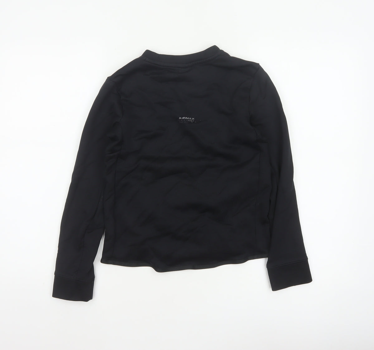 Brand and care label for Nike boys’ black 11-12 years air max logo crew neck pullover sweatshirt