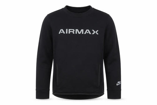 Front view of Nike boys’ black 11-12 years air max logo crew neck pullover sweatshirt