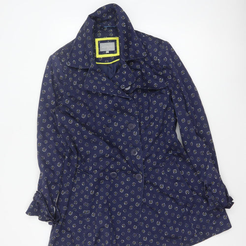Per Una Women’s Blue Floral Trench Coat Size 16 Cotton Button Front