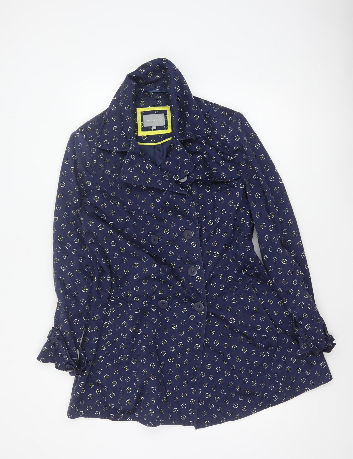 Per Una Women’s Blue Floral Trench Coat Size 16 Cotton Button Front