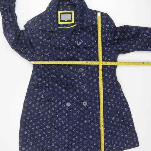 Per Una Women’s Blue Floral Trench Coat Size 16 Cotton Button Front