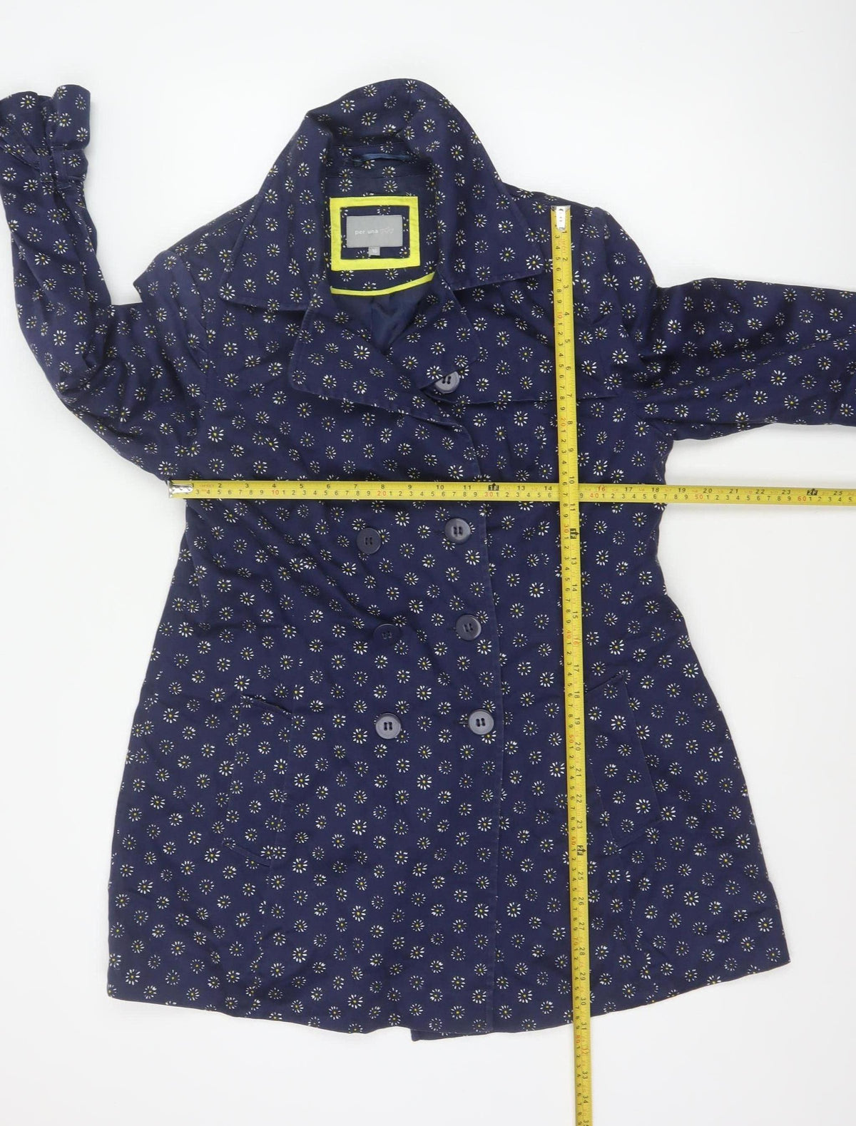 Per Una Women’s Blue Floral Trench Coat Size 16 Cotton Button Front