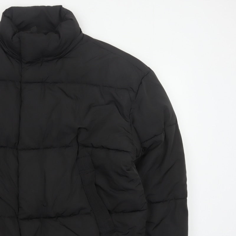 Zara Men Black XL Quilted Puffer Jacket Stand Collar