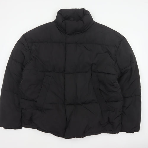 Zara Men Black XL Quilted Puffer Jacket Stand Collar