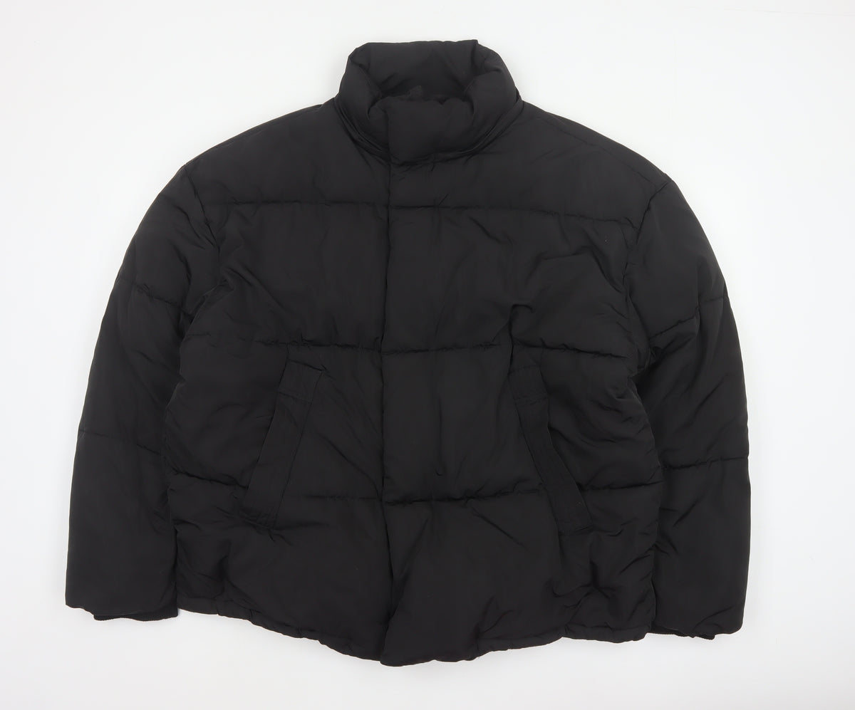 Zara Men Black XL Quilted Puffer Jacket Stand Collar