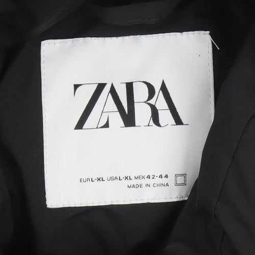 Zara Men Black XL Quilted Puffer Jacket Stand Collar