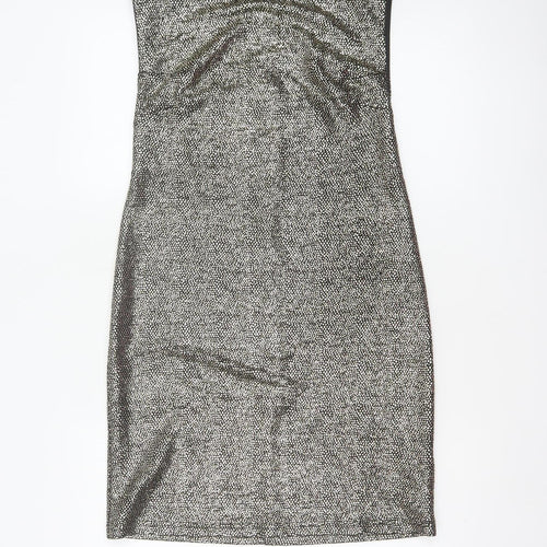 Topshop Women Gold Metallic Bodycon Knee Length Dress UK 12