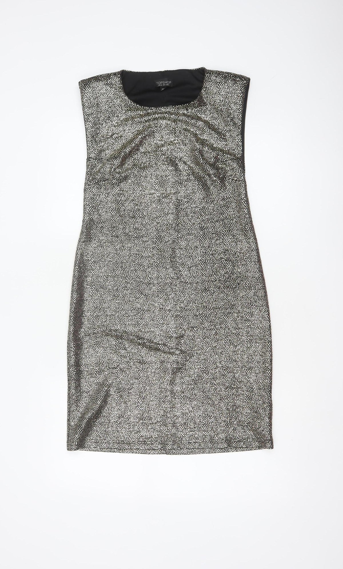 Topshop Women Gold Metallic Bodycon Knee Length Dress UK 12