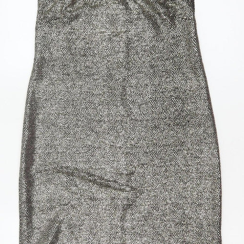 Topshop Women Gold Metallic Bodycon Knee Length Dress UK 12