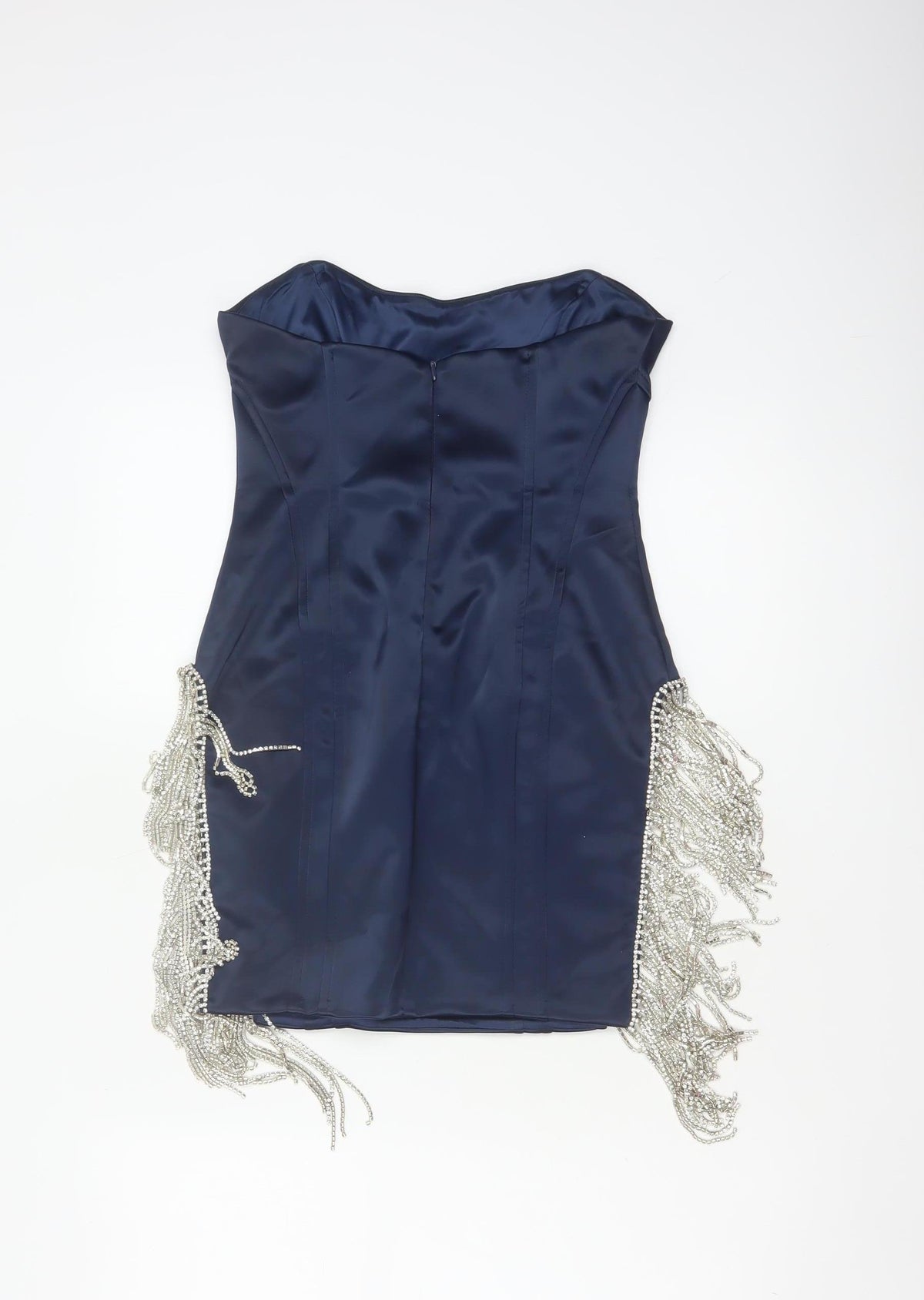 Oh Polly Women Blue UK 10 Bodycon Strapless Mini Beaded Fringe Party Dress