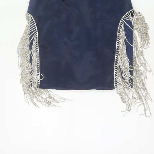 Oh Polly Women Blue UK 10 Bodycon Strapless Mini Beaded Fringe Party Dress