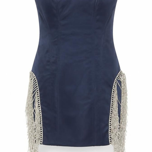 Oh Polly Women Blue UK 10 Bodycon Strapless Mini Beaded Fringe Party Dress