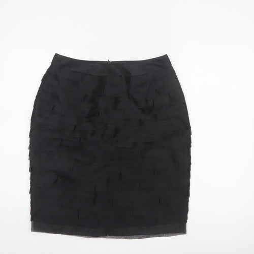 Marks and Spencer Women Black UK 10 Layered Chiffon Pencil Skirt
