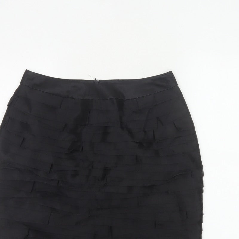 Marks and Spencer Women Black UK 10 Layered Chiffon Pencil Skirt