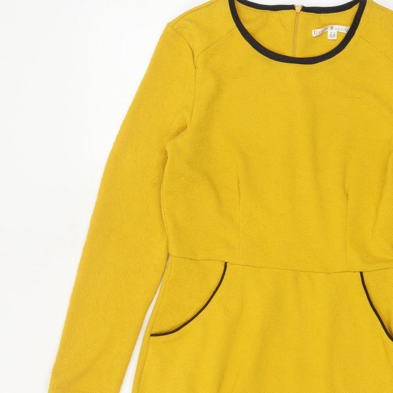 Uttam Boutique Women Yellow UK 10 Fit & Flare Jacquard Dress