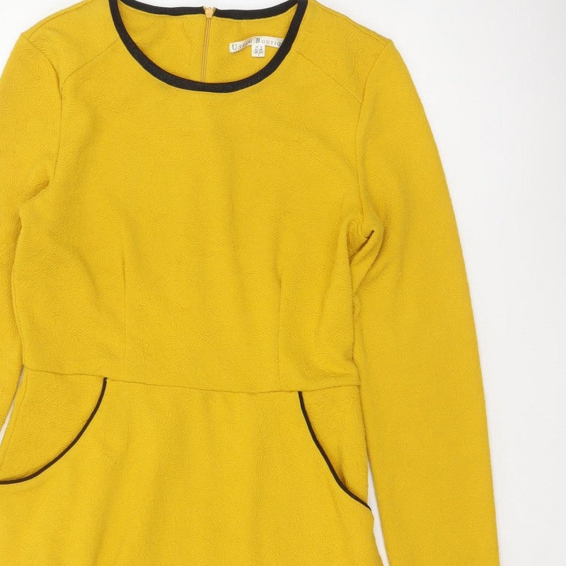 Uttam Boutique Women Yellow UK 10 Fit & Flare Jacquard Dress