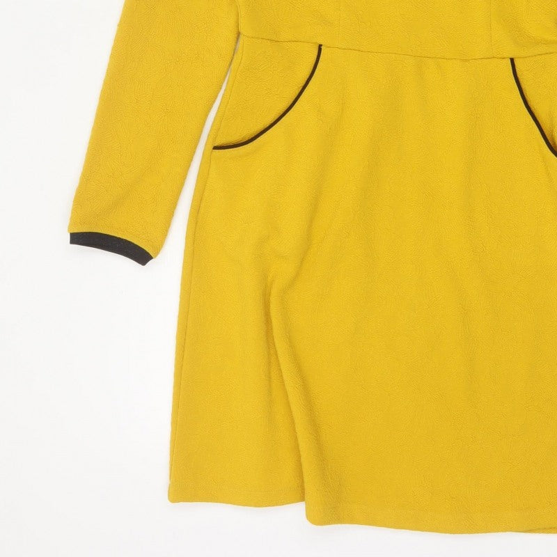 Uttam Boutique Women Yellow UK 10 Fit & Flare Jacquard Dress