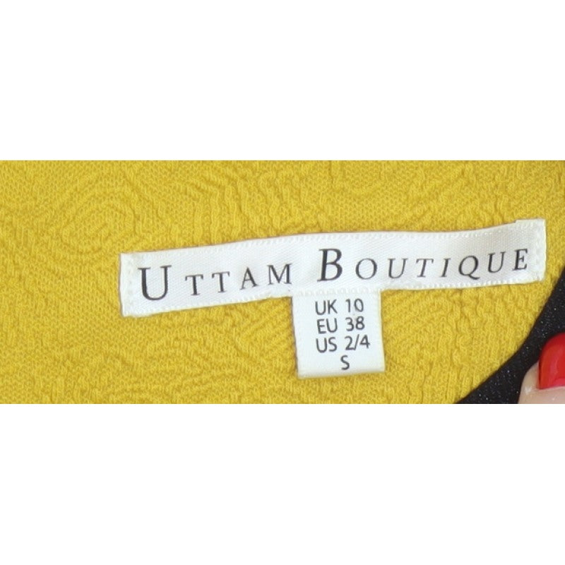 Uttam Boutique Women Yellow UK 10 Fit & Flare Jacquard Dress