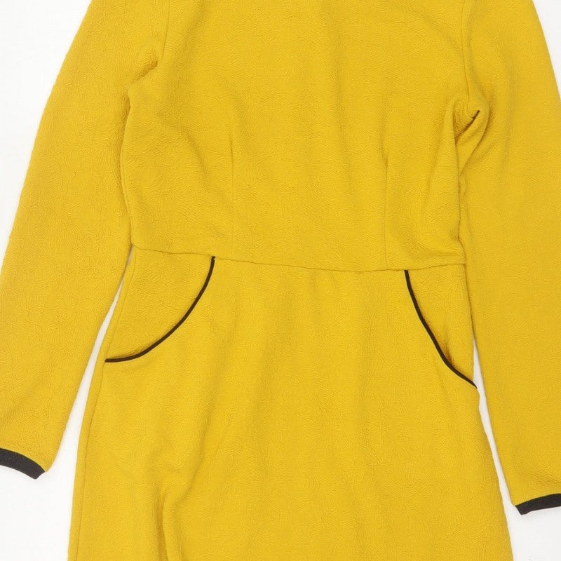 Uttam Boutique Women Yellow UK 10 Fit & Flare Jacquard Dress
