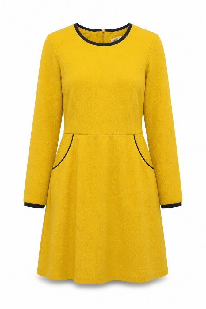 Uttam Boutique Women Yellow UK 10 Fit & Flare Jacquard Dress