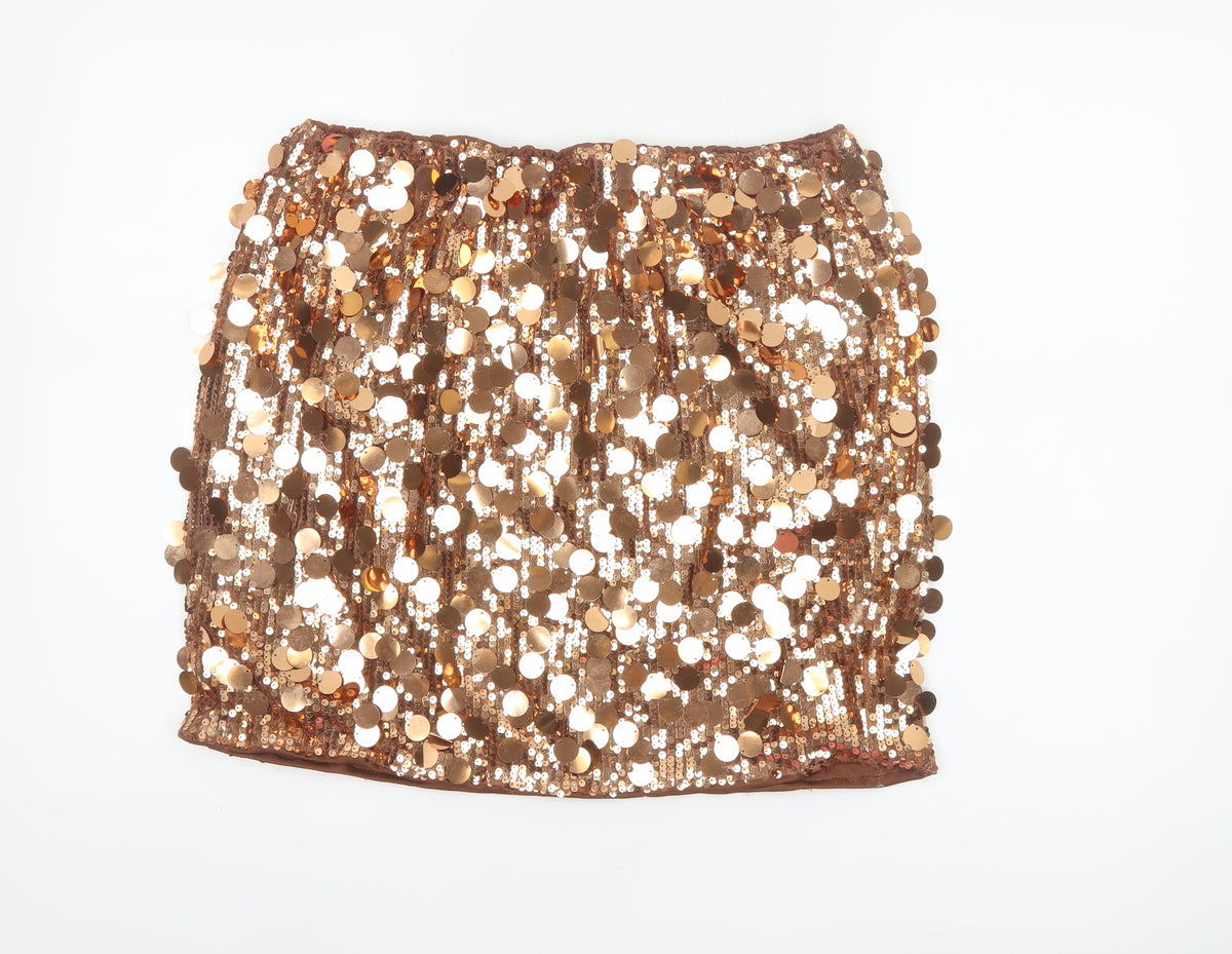 PrettyLittleThing Women’s Gold Sequin Mini Pencil Skirt UK 16