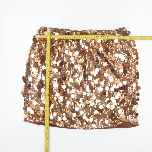 PrettyLittleThing Women’s Gold Sequin Mini Pencil Skirt UK 16