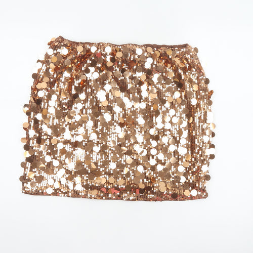 PrettyLittleThing Women’s Gold Sequin Mini Pencil Skirt UK 16