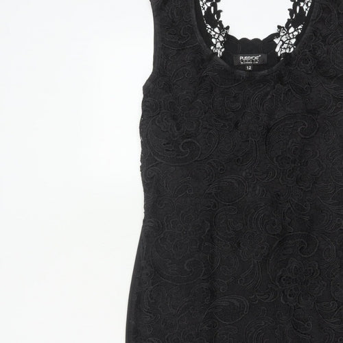 Pussycat London Women’s Black UK 12 Bodycon Floral Lace Dress
