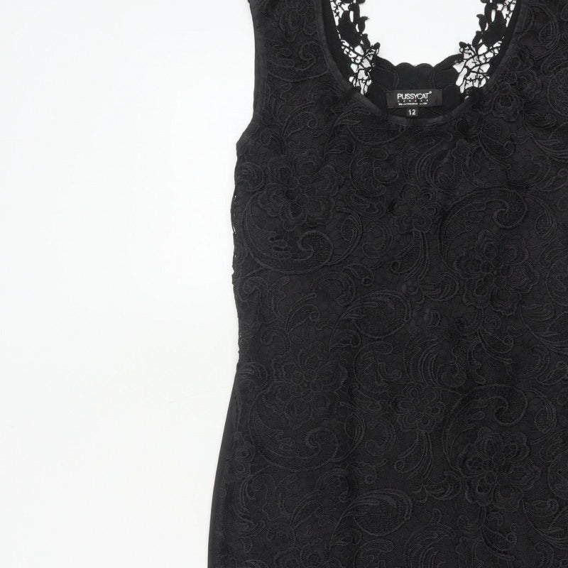 Pussycat London Women’s Black UK 12 Bodycon Floral Lace Dress